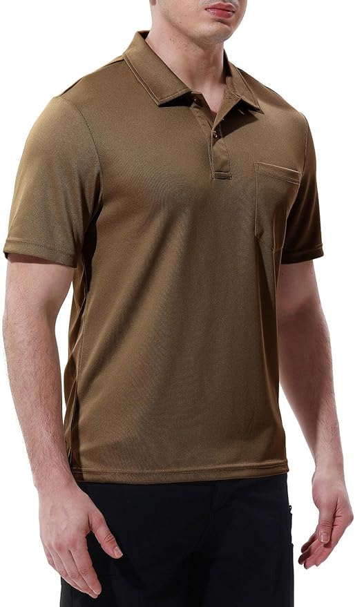 Men's Short Sleeve Quick Dry Polo Shirt with Chest Pocket for Golf