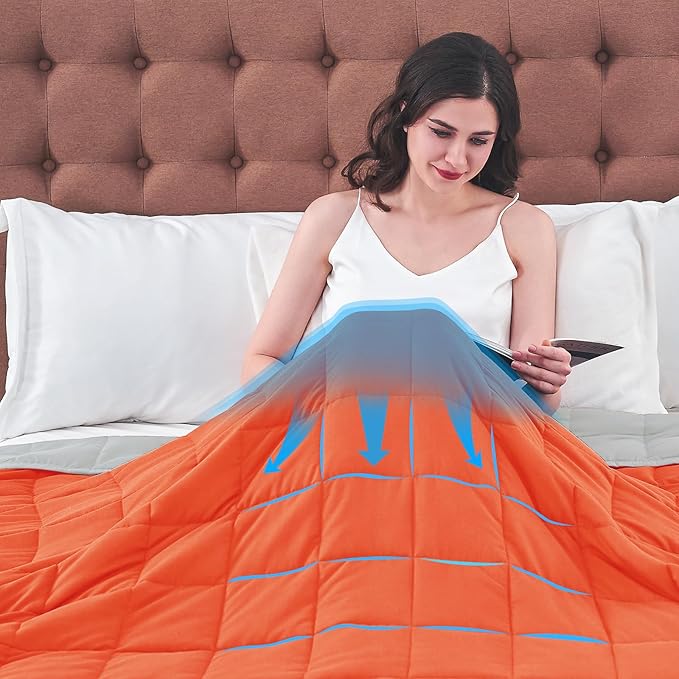 yescool Weighted Blanket for Adults (12 lbs, 48" x 72", Orange) Cooling Heavy Blanket for Sleeping Perfect for 110-130 lbs, Twin Size Breathable Blanket with Premium Glass Bead, Machine Washable