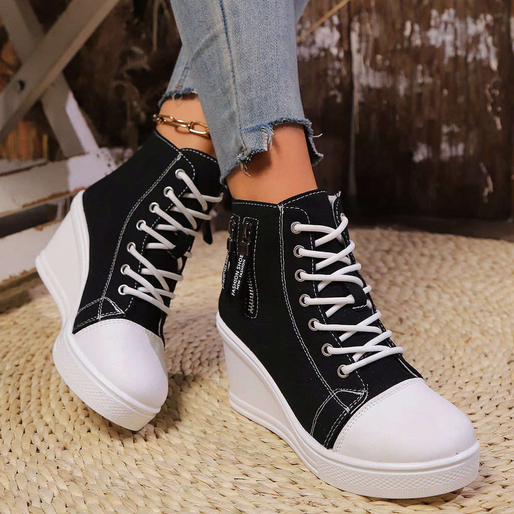 Women's Canvas Wedge Platform Lace-Up Sneakers Urban Style