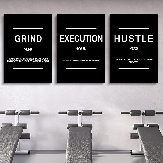Framed Canvas Wall Art Success Quote, Office Wall Art, Black Large Poster, Positive Motivational Set of 3 Prints, Execute Failure Definition, Inspirational Print (B-3pcs,24x36inchx3pcs)