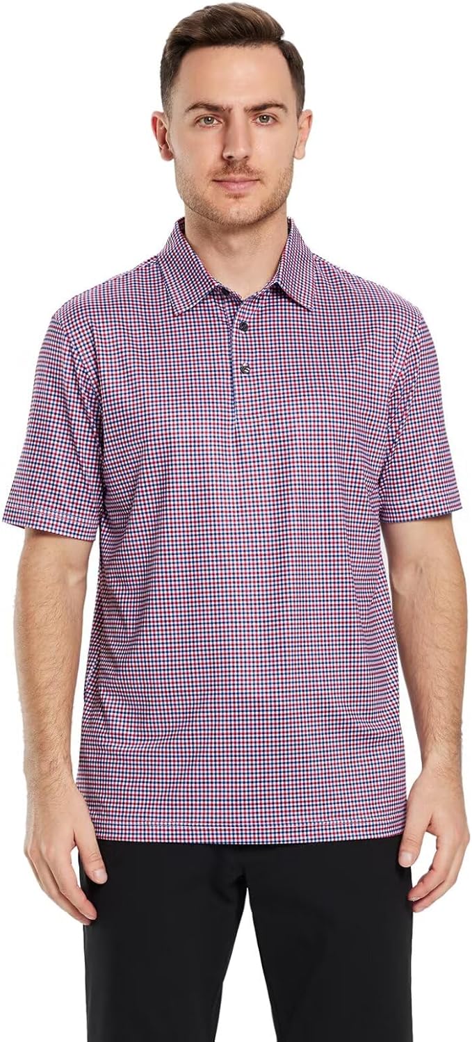Men's Performance Striped Golf Polo Short Sleeve Moisture Wicking