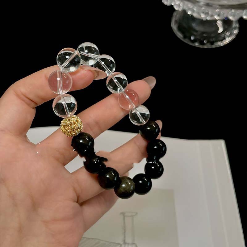 Natural Crystal Bracelet With Black Onyx Lucky Beads