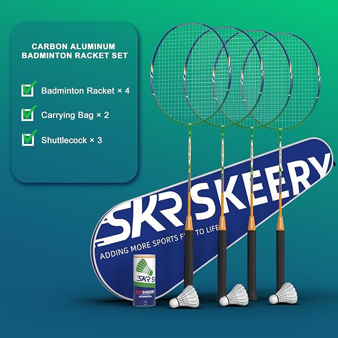 Professional Badminton Set with Winch System,Portable Badminton Net includes Carbon Aluminum Badminton Rackets Set of 4,3 Shuttlecocks and Carrying Bag,Badminton Sets for Backyards,Beach
