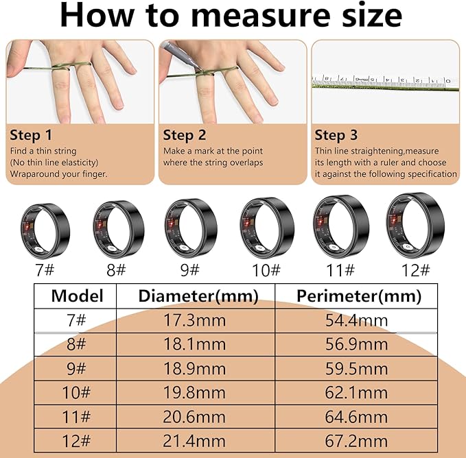 Thin Smart Ring for Fitness & Health Tracking -Heart Rate/Blood Oxygen Monitor, 5ATM Waterproof, Sleep Analysis, Pedometer -No APP Subscription Compatible with Smartphone (Black, 11)