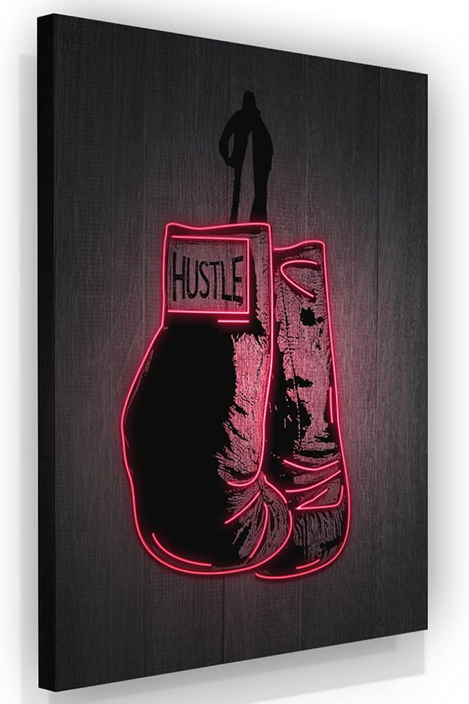 Boxing Gloves Neon Canvas Print Motivational Canvas Print Wall Art Office Decor, Entrepreneur Motivation, Hustle Artwork, Boxing Neon Print, Fighter Gym Sign, Hustler Art Neon Sign (36" x 24")