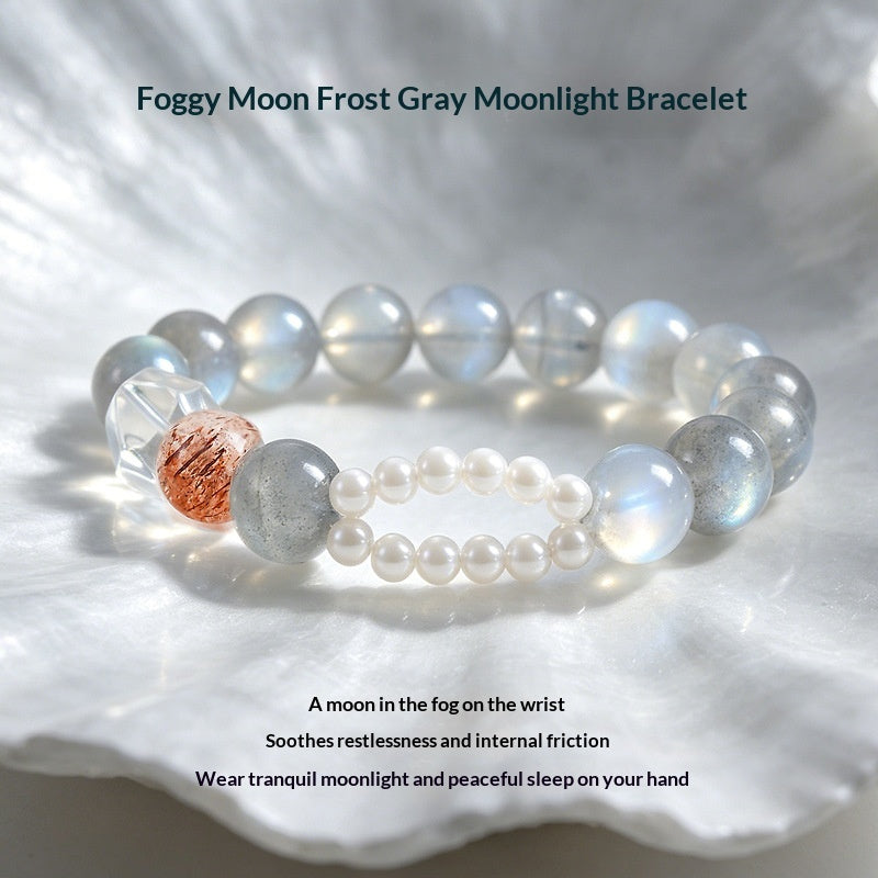 Natural Gray Moonstone Cool Misty-gray Beaded Bracelet