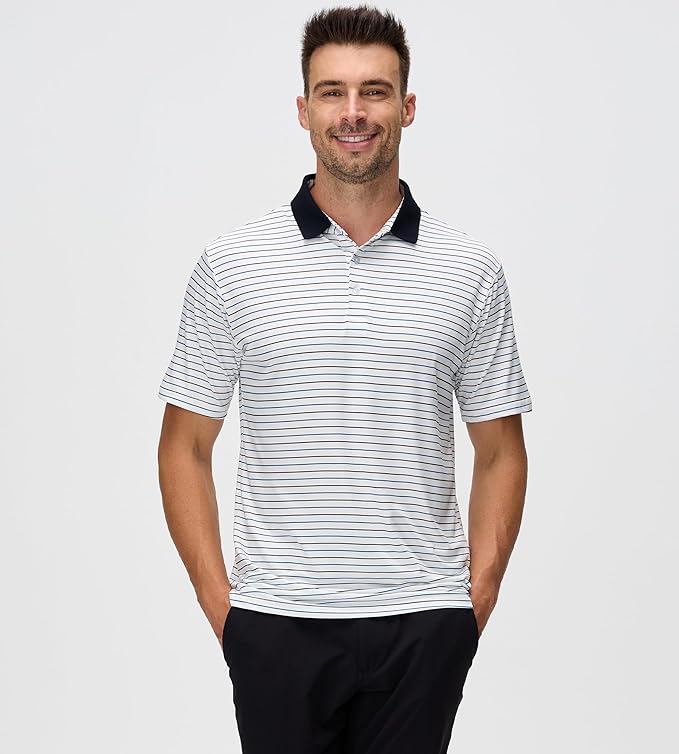 Men's Striped Performance Golf Polo – Breathable UV Protection Shirt