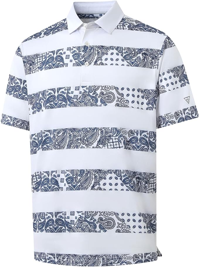 Men's Ironwave Fitness striped performance short sleeve golf polo shirt