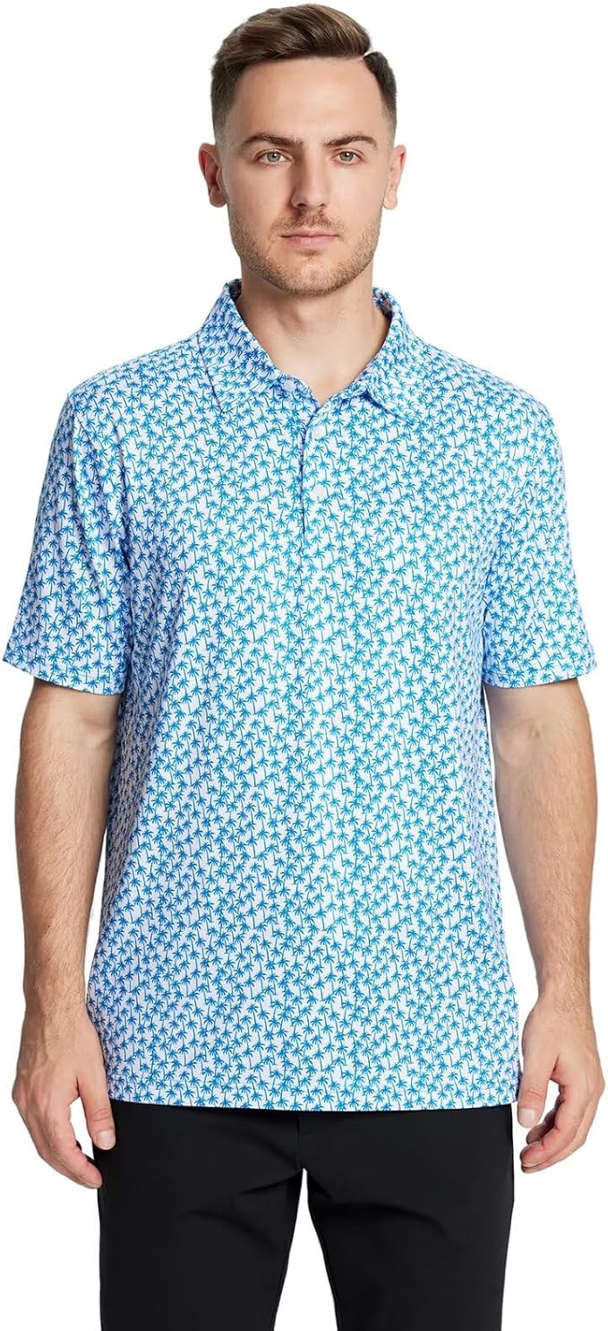 Men's Striped Performance Golf Polo Short Sleeve Moisture Wicking