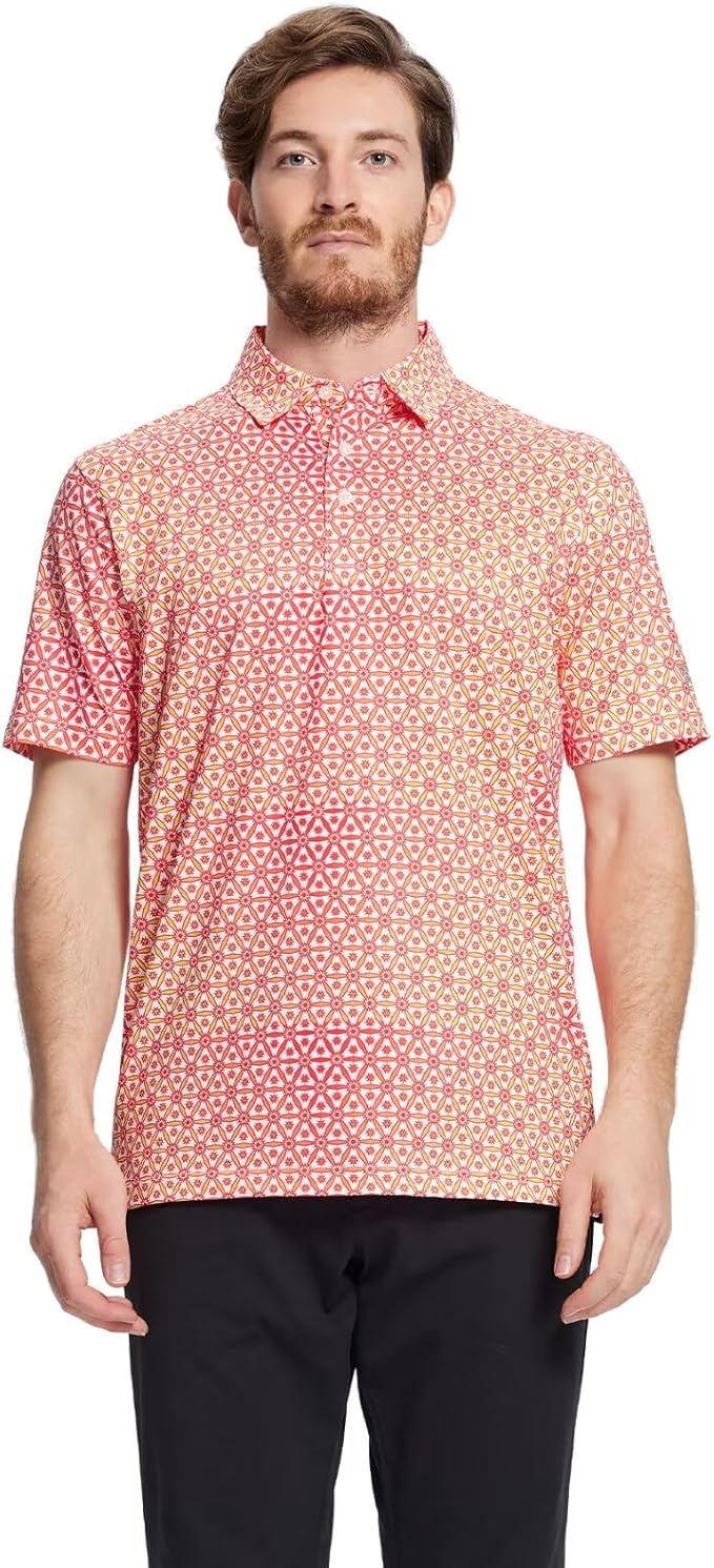 Men's Striped Performance Golf Polo Short Sleeve Moisture Wicking