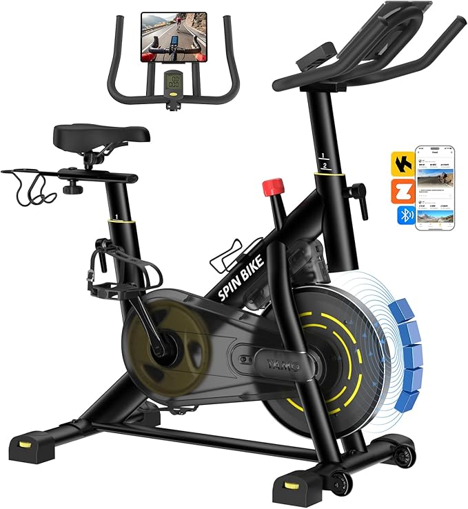 YAMO Exercise Bike, Upgraded Stationary Bikes for Home Cardio with App Compatible, Adjustable Quiet Magnetic Resistance Indoor Cycling Bike 300 LBS Capacity Comfortable Seat Cushion & Tablet Mount