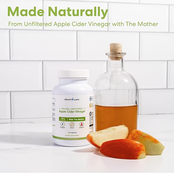 Raw Apple Cider Vinegar Capsules with Mother, 1500mg ACV Pills - Boost Energy, Support Immunity & Digestion & Weight Management for Women & Men - 2 Pack