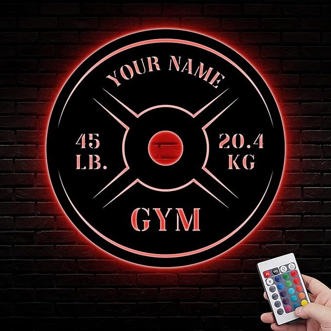 Personalized Home Gym LED Tin Metal Sign Multiple Sizes, Weight Lifting Exercise Workout Room Training Fitness Center Motivational Inspirational Quotes Decor Wall Art Hanging Accessories (06 LED)