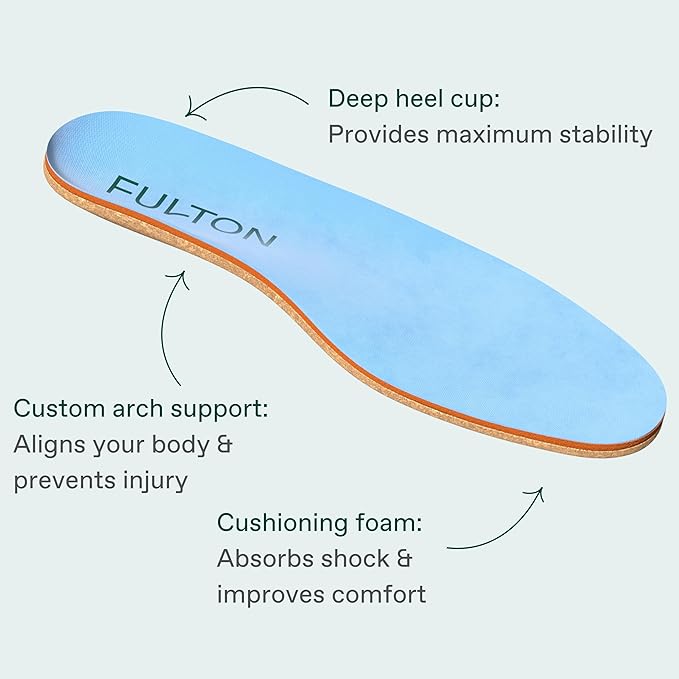 Fulton Men's Shock Absorbing Insoles with High Impact Arch Support - Custom Molding Cork Inserts Alleviate Plantar Fasciitis & Foot Fatigue- Athletic Running Insoles for Men (Men's Size 8.5-9)