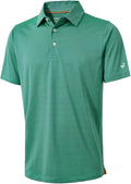 Men's striped moisture-wicking golf polo shirt with a button closure and no-curl collar