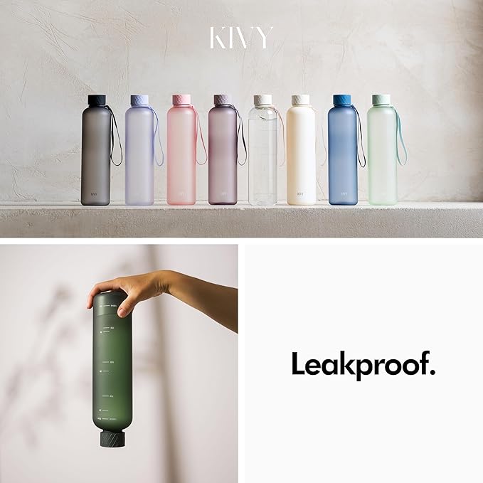 KIVY Slim Water Bottle 50oz [Lightweight & Shatterproof] - Reusable Tritan Water Bottle - Leak Proof Water Bottle for Women & Men - No Spill - Dishwasher Safe - Black