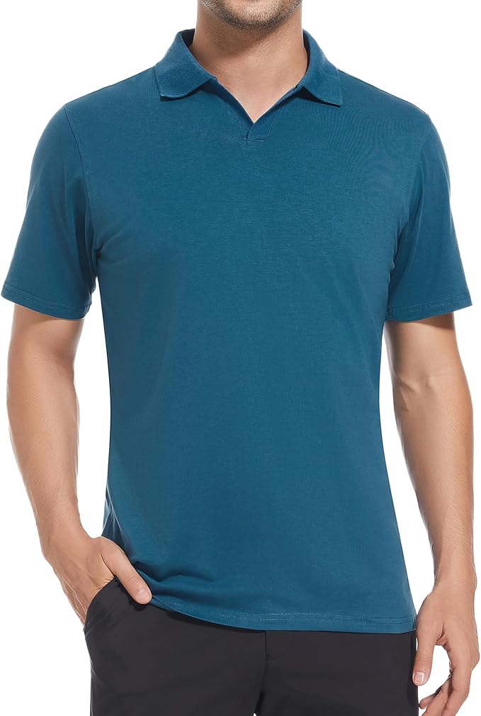 Men's V-Neck Short Sleeve Performance Polo Shirt Cotton Blend