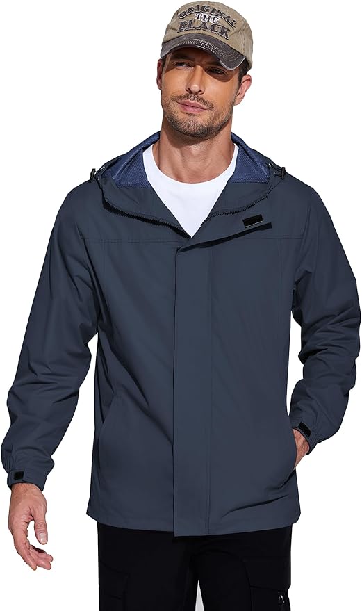 COOFANDY Men's Rain Jacket Waterproof With Hood Lightweight Packable Shell Raincoat Windbreaker For Cycling Golf Travel