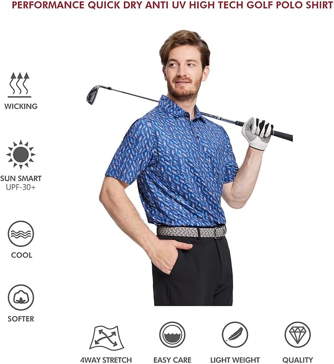 Men's Striped Performance Golf Polo Short Sleeve Moisture Wicking