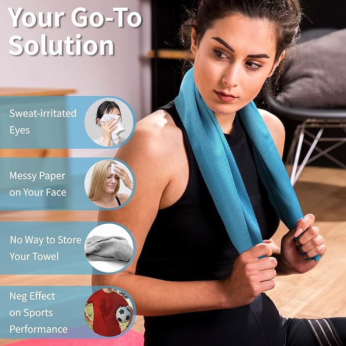 YESLIFE 4 Pack Cooling Towel 40"x12", Gym Towels for Men and Women, Soft Breathable Workout Towels for Yoga, Running, Sport, & More (Black, Army Green, Orange, Blue)