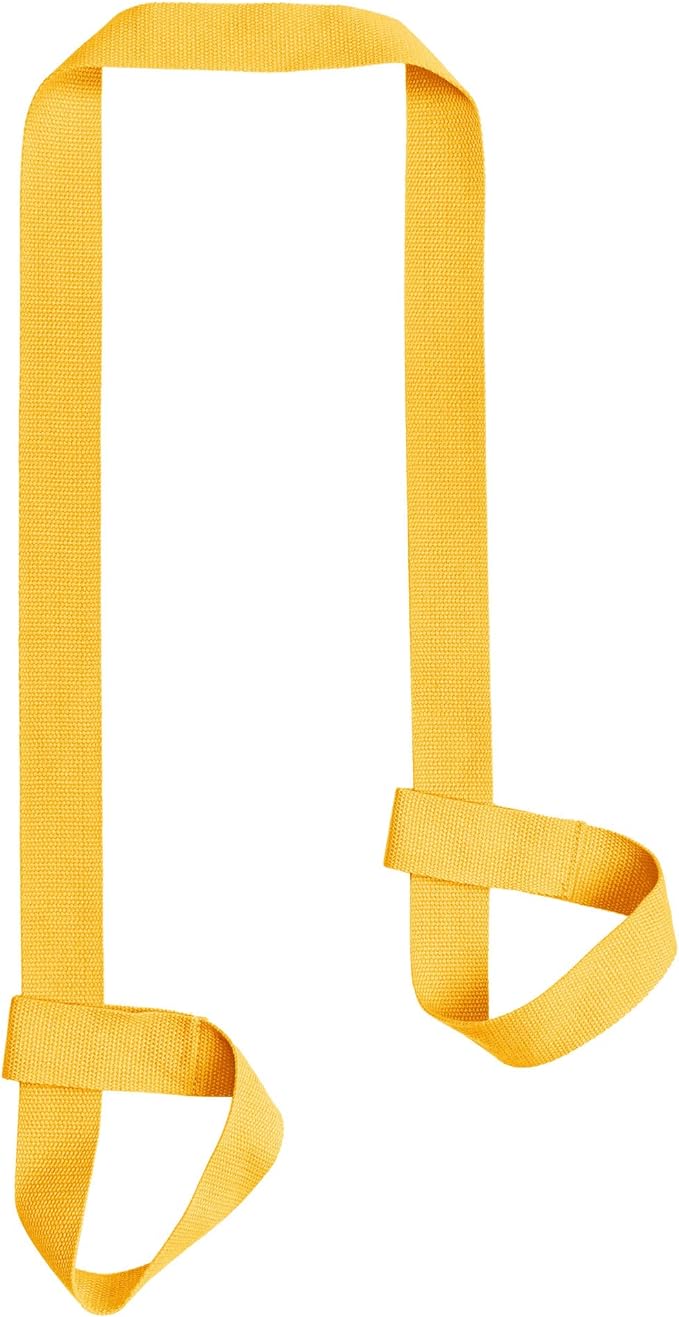 Adjustable yoga mat strap and carrier in use for carrying a rolled yoga mat