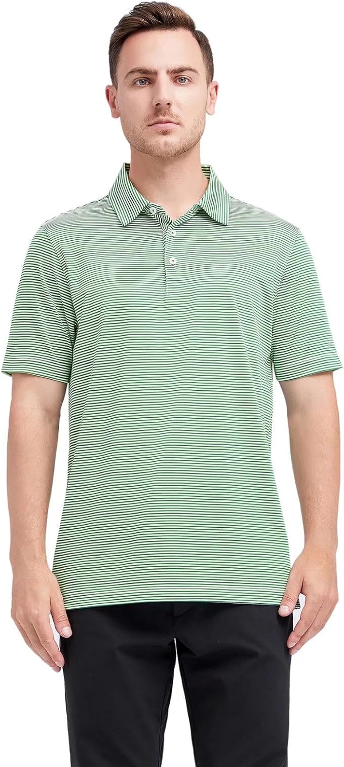 Men's Striped Performance Golf Polo Shirt Moisture Wicking Dry Fit