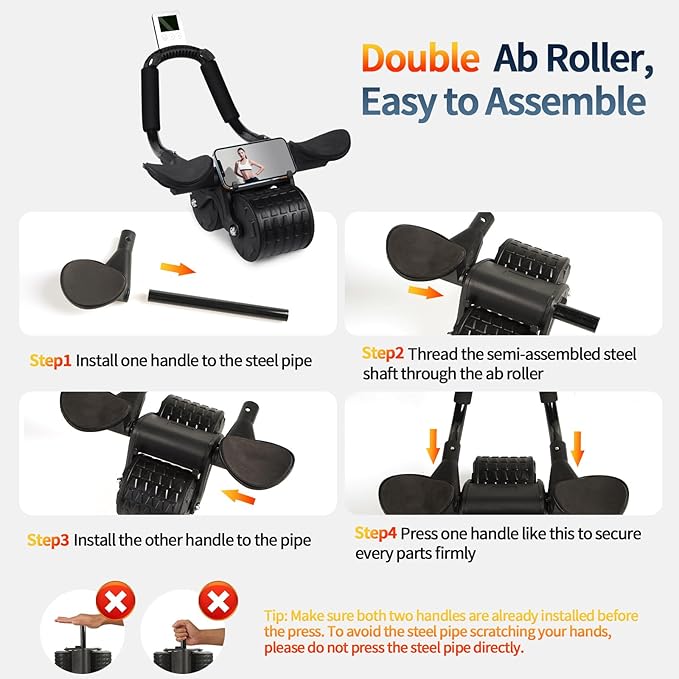 2024 New Ab Roller Wheel with Timer & Knee Mat,Automatic Rebound Abdominal Wheel with Elbow Support Ab Workout Equipment for Strengthening Core Muscles Abs Exercise Roller for Women Men