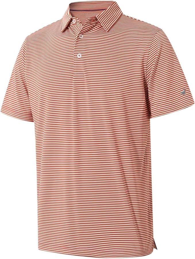 Men's two-tone striped golf polo with performance dry-fit material