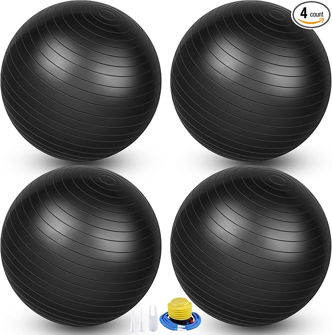 Leyndo 4 Pcs 26 Inch Yoga Exercise Ball Pilates Pregnancy Birthing Fitness Ball with Quick Pump Anti Burst for Improved Posture, Balance, Yoga, Pilates, Training