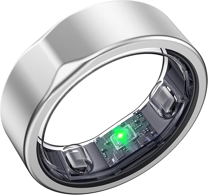 Smart Ring for Women Men - Titanium Health Fitness Tracker Ring with Heart Rate, Step Counting, Calories, Sleep & Stress Monitor for iPhone and Android, No Subscription Fee (Sliver, 9)