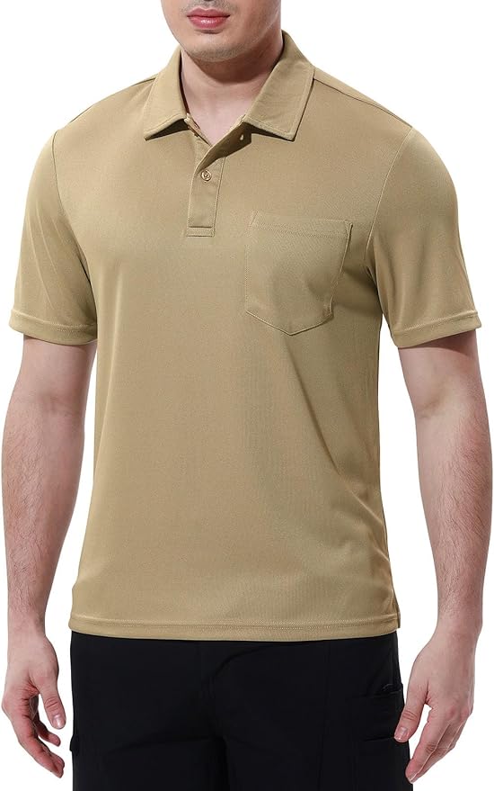 Men's Short Sleeve Quick Dry Polo Shirt with Chest Pocket for Golf