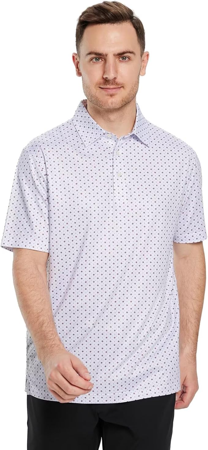 Men's Striped Performance Golf Polo Shirt Moisture Wicking Dry Fit