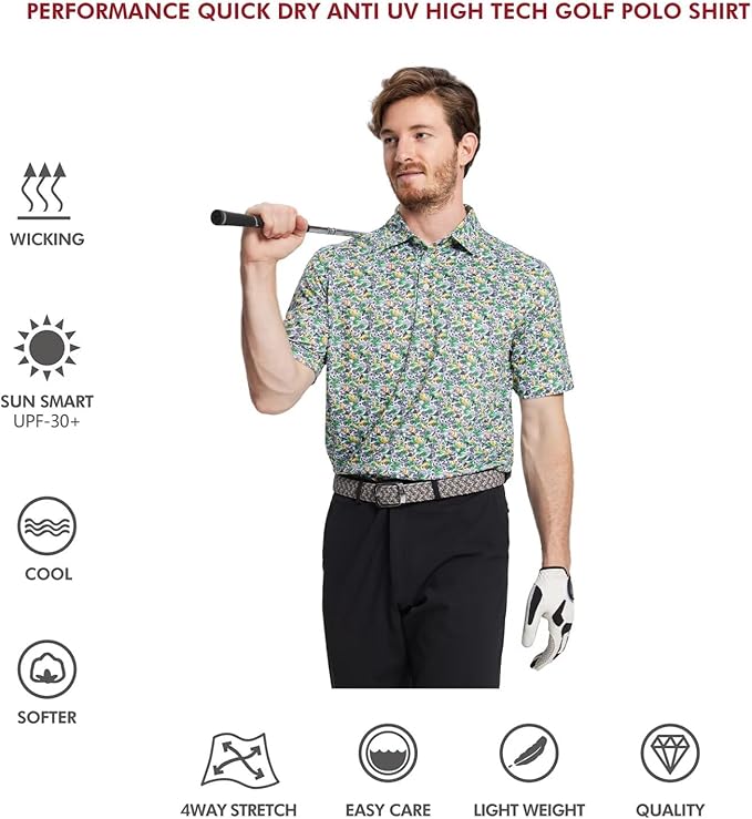 Men's Striped Performance Golf Polo Shirt Moisture Wicking