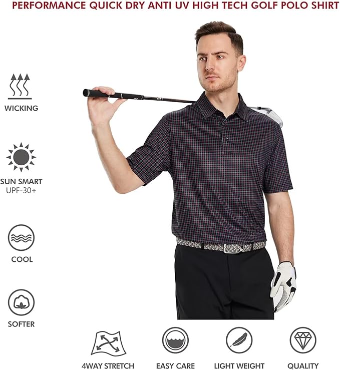 Men's Striped Performance Golf Polo Shirt Moisture Wicking Dry Fit