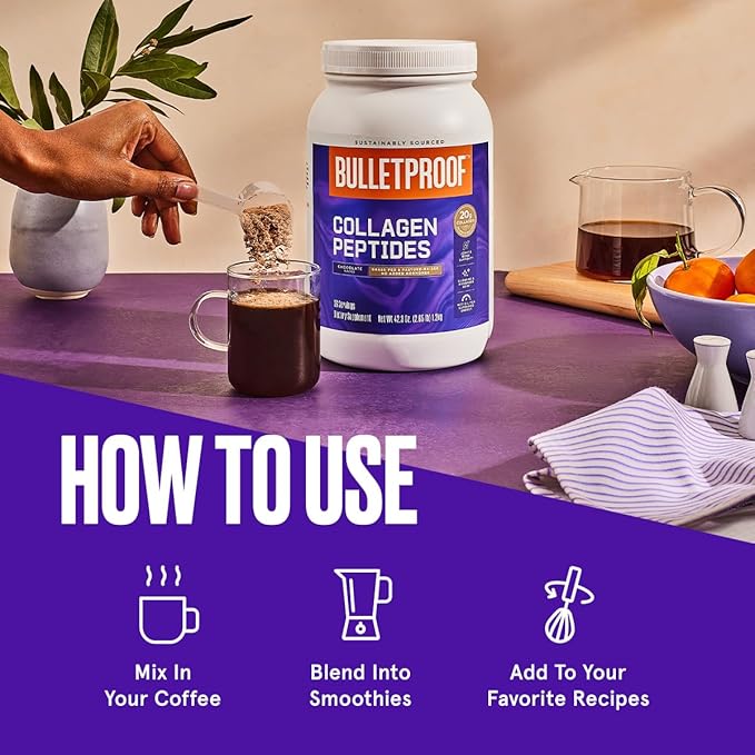 Bulletproof Chocolate Collagen Protein Powder with MCT Oil, 19g Protein, 42.3 Oz, Value Size, Collagen Peptides and Amino Acids for Healthy Skin, Bones and Joints