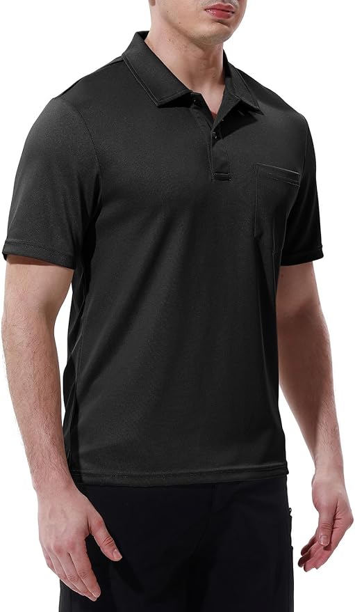 Men's Quick Dry Golf Polo Shirt with Chest Pocket & Tech Fabric