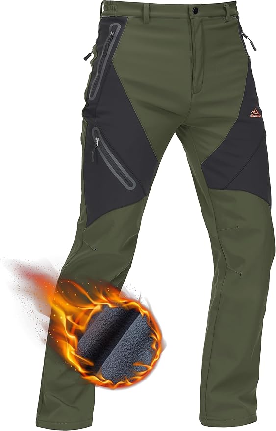 TACVASEN Men's Skiing Snow Pants Fleece Lined Waterproof Winter Insulated Hiking Pant for Outdoor Work Hunting Cargo