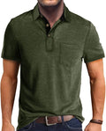 A stylish men's short sleeve cotton polo shirt with a classic lapel collar and button detailing in a solid color.