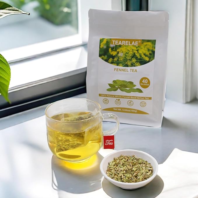 TEARELAE - Fennel Tea - 4g x 40 Count - Whole Fennel Seeds Herbal Tea Bags - Promotes Digestive Health - Non-GMO - Caffeine- Free