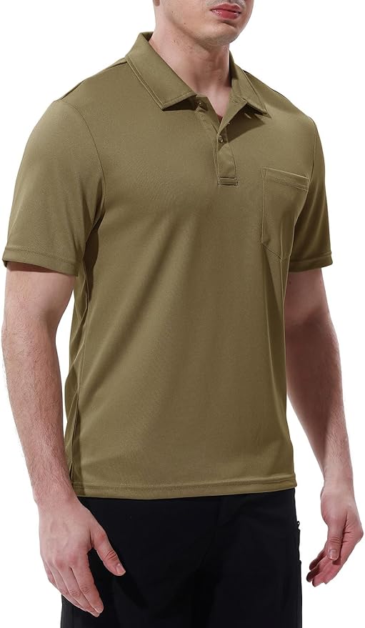 Men's Short Sleeve Quick Dry Polo Shirt with Chest Pocket for Golf