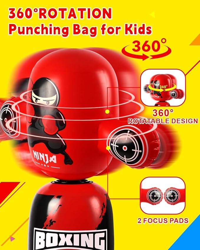 Punching Bag for Kids,New Upgraded 360°Rotating Kids Punching Bag,Inflatable Boxing Bag Toy for Boys Girls, Christmas Birthday Gift for Kids Age 3-12