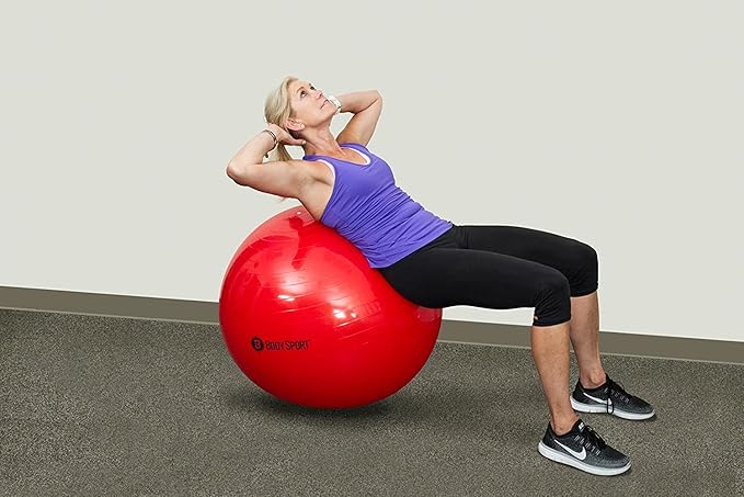 Body Sport Exercise Ball with Pump for Home, Gym, Balance, Stability, Pilates, Core Strength, Stretching, Yoga, Fitness Facilities, Desk Chairs