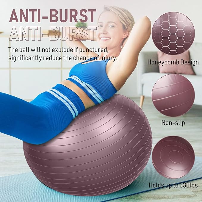 Leyndo 4 Pcs 26 Inch Yoga Exercise Ball Pilates Pregnancy Birthing Fitness Ball with Quick Pump Anti Burst for Improved Posture, Balance, Yoga, Pilates, Training