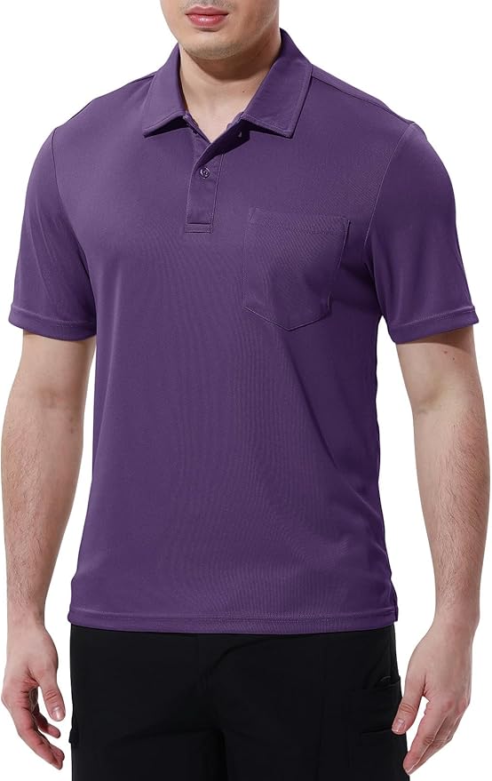 Men's Short Sleeve Quick Dry Polo Shirt with Chest Pocket for Golf