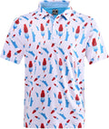 Men wearing a stylish printed short-sleeve performance golf polo shirt