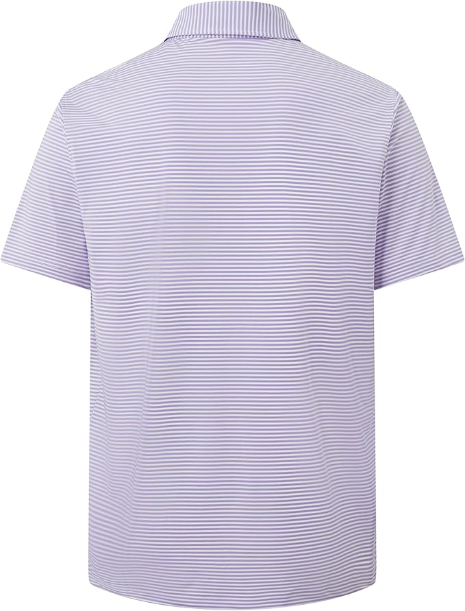 Men's Performance Striped Golf Polo Moisture Wicking Short Sleeve