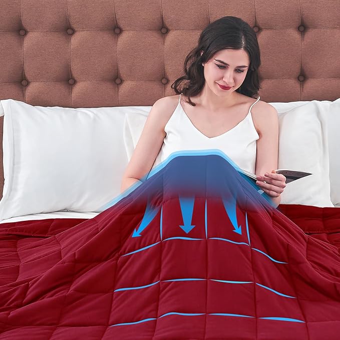 yescool Weighted Blanket for Adults (18 lbs, 60" x 80", Red) Cooling Heavy Blanket for Sleeping Perfect for 110-130 lbs, Queen Size Breathable Blanket with Premium Glass Bead, Machine Washable