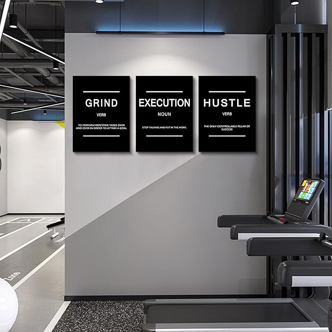 Framed Canvas Wall Art Success Quote, Office Wall Art, Black Large Poster, Positive Motivational Set of 3 Prints, Execute Failure Definition, Inspirational Print (B-3pcs,12x16inchx3pcs)