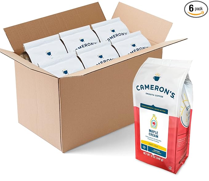 Cameron's Coffee Roasted Ground Coffee Bag, Maple Cream 12 Ounce, Pack of 6