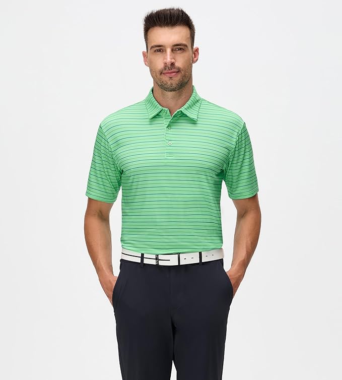 Men's Jacquard Striped Golf Polo UPF 30+ Performance Shirt